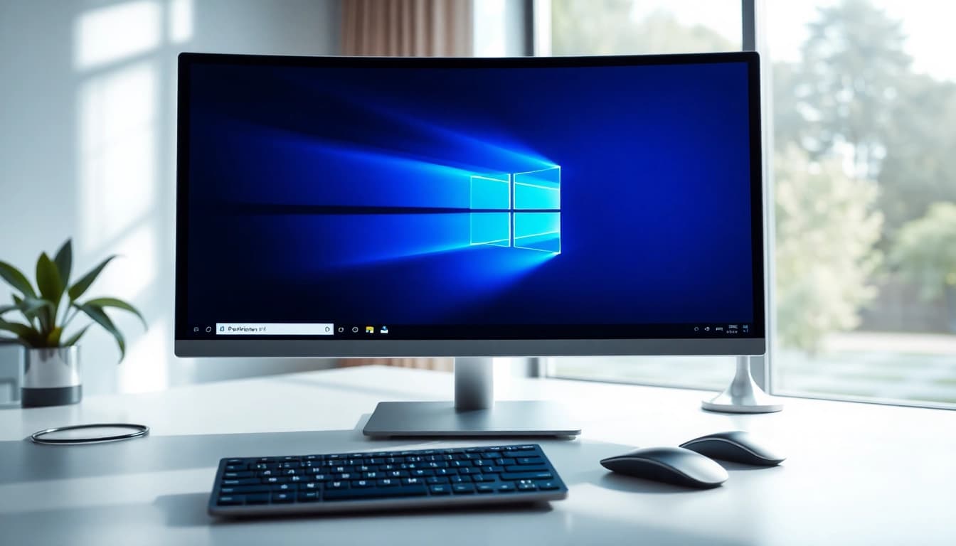 Windows 11 Professional Betriebssystem in an optimized workstation setup with modern design elements.