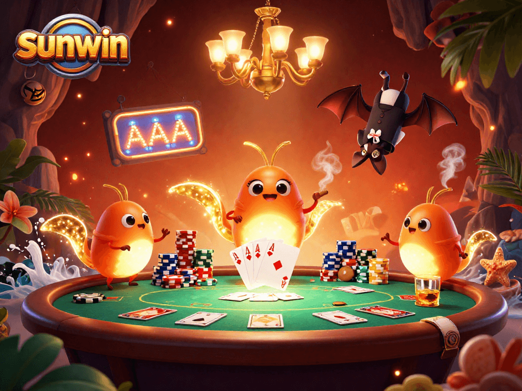 Experience sunwin's vibrant casino scene with glowworms illuminating gameplay in a magical cave setting.