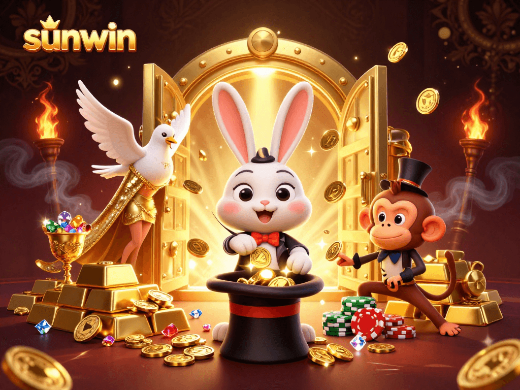 Experience sunwin with a magician rabbit and dazzling casino treasures in vibrant 3D.