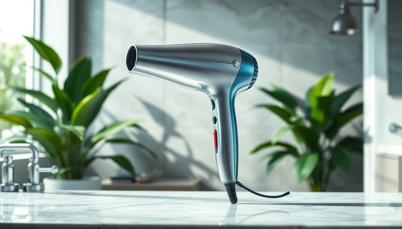 laifen se Haartrockner auf einem eleganten Marmortisch in einem modernen Badezimmer anzeigen.