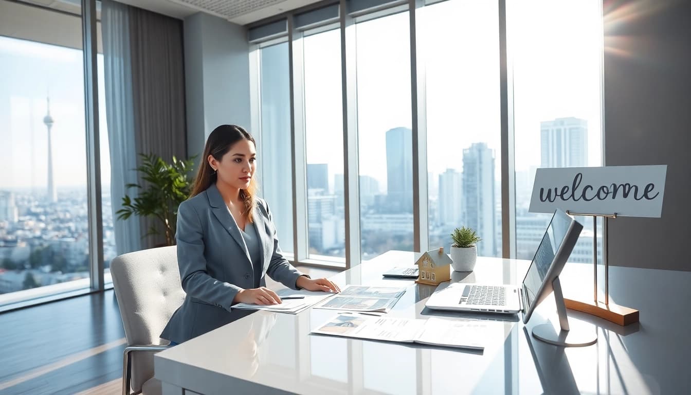 Immobilienmakler Frankfurt Dornbusch advising clients in a modern office.