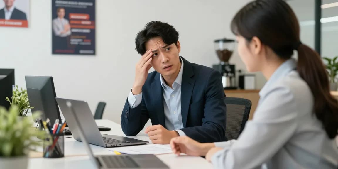 Diskussion über stress mit chef in modernem Büro mit professionellen Mitarbeitern