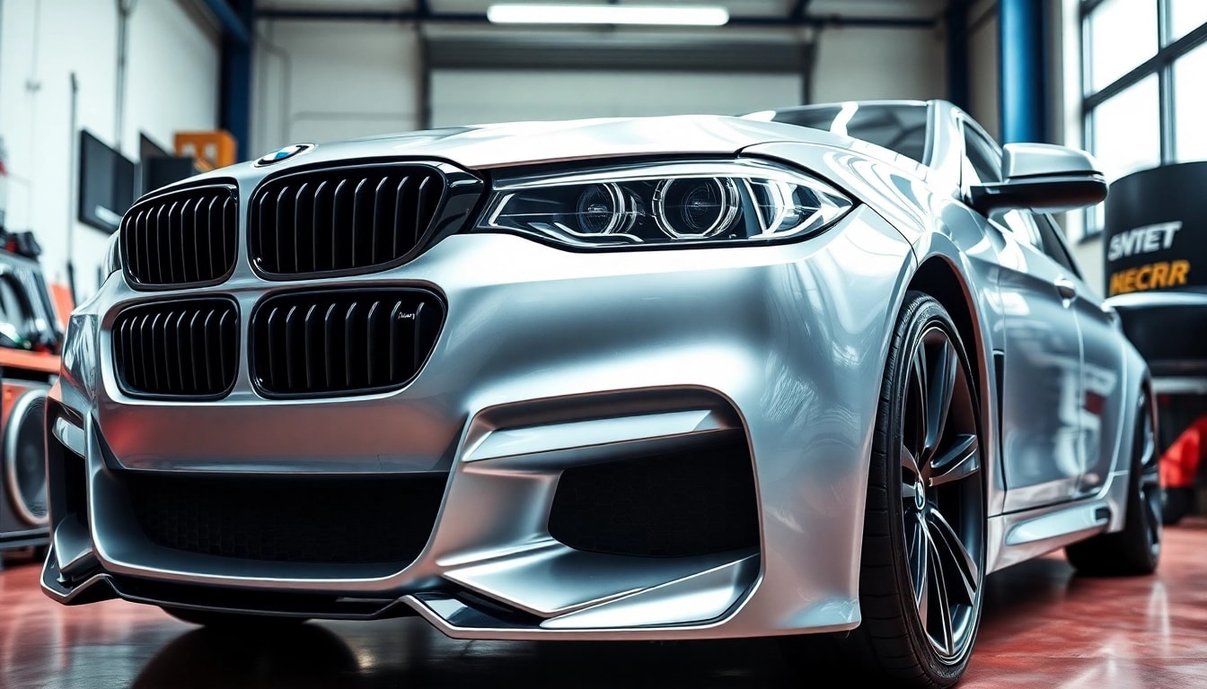 BMW Nachrüstung für individualisierte Fahrzeugmodifikationen in einer modernen Werkstatt.