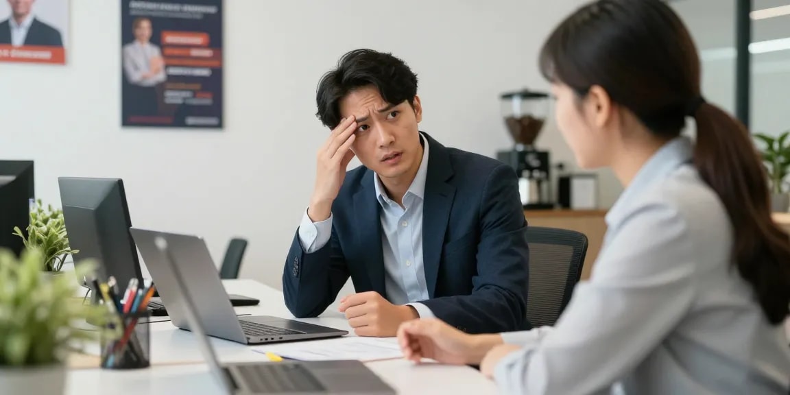 Diskussion über stress mit chef in modernem Büro mit professionellen Mitarbeitern