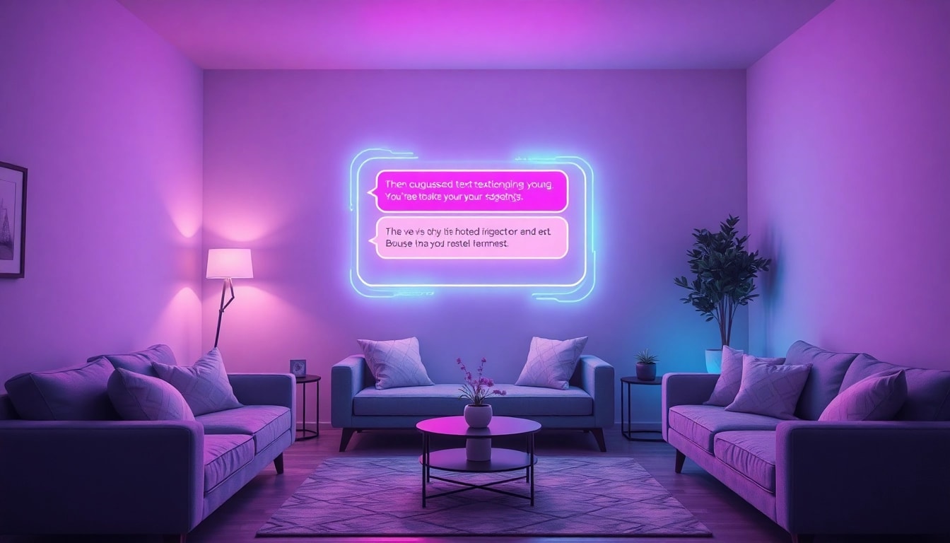 AI sexting interface in a cozy setting showcasing suggestive messages.