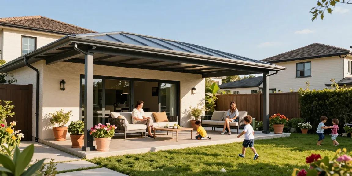 Terrassenüberdachungen bieten modernen Wetterschutz für die Familie und laden zum Entspannen im Freien ein.