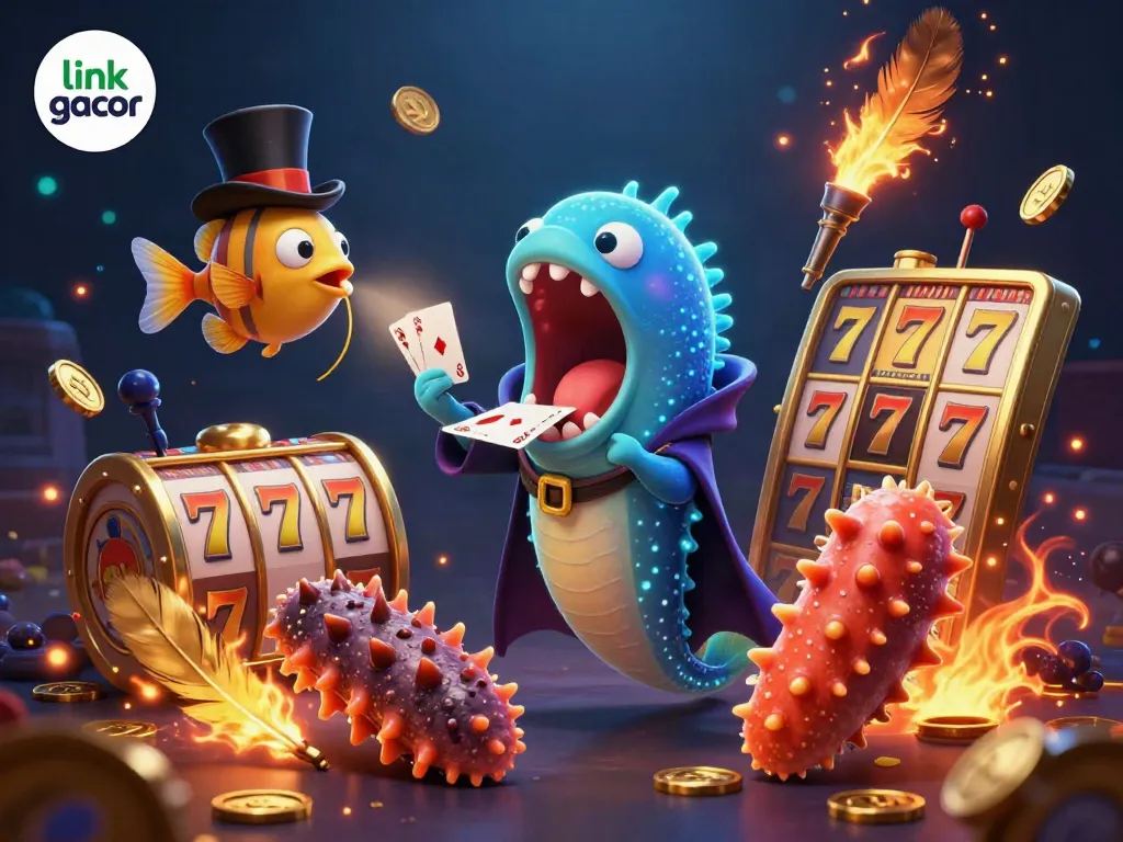Witness the excitement of link gacor with a vibrant 3D illustration showcasing enchanting characters in a casino scene.