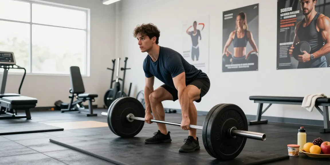Selliza Shop: Athlet hebt Gewichte in modernem Fitnessstudio mit motivierender Umgebung