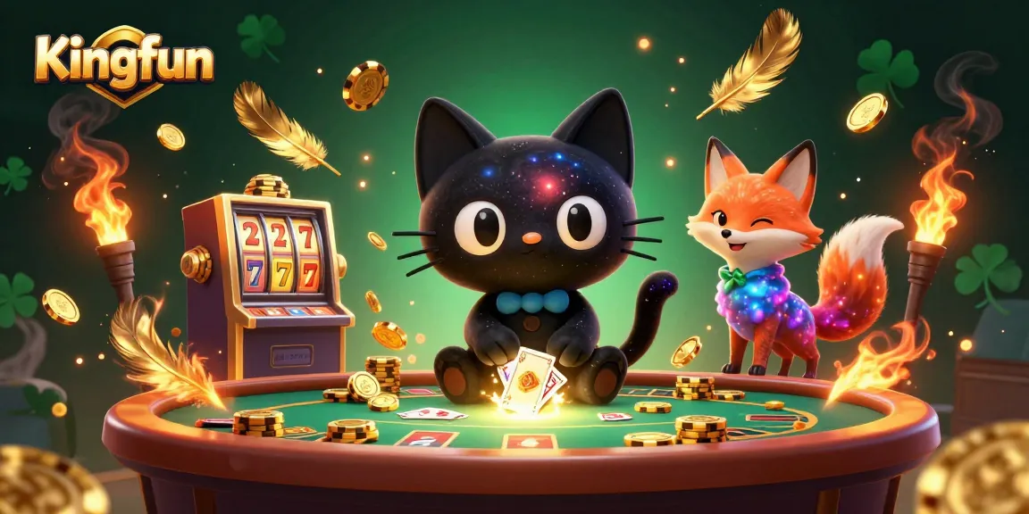 Experience the thrill of Kingfun at a cosmic casino table with vibrant game elements and characters.