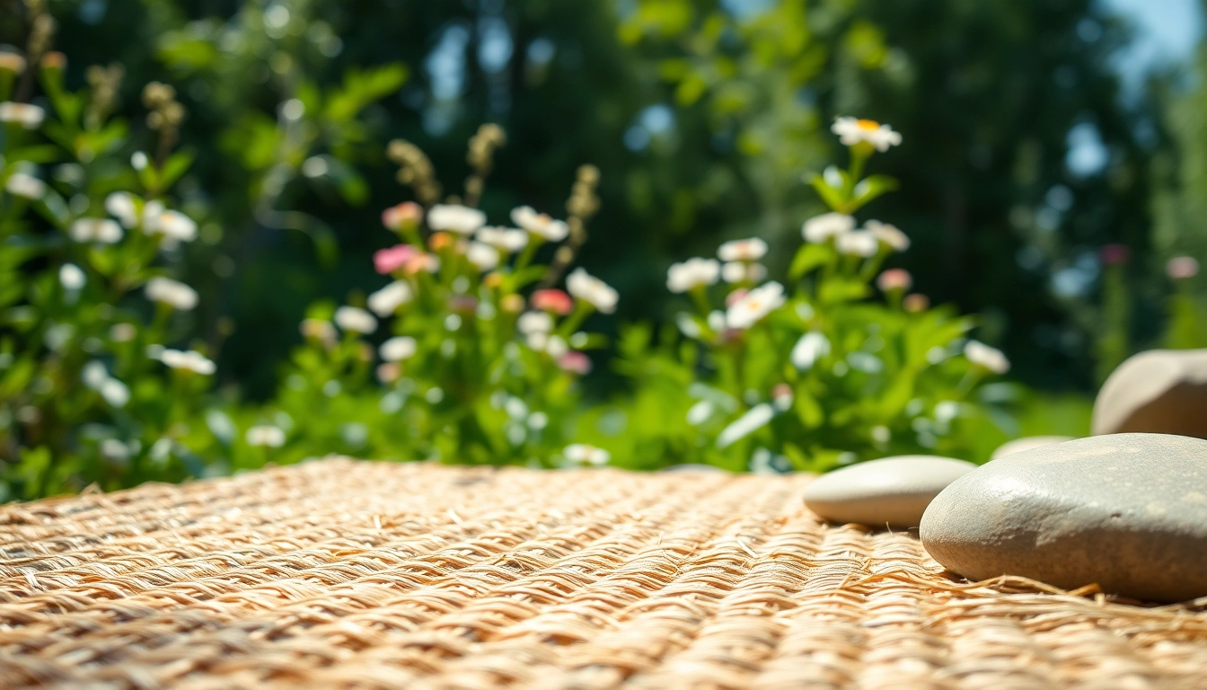 Hanfmatte zeigt ihre natürliche Textur in einem beruhigenden Garten.