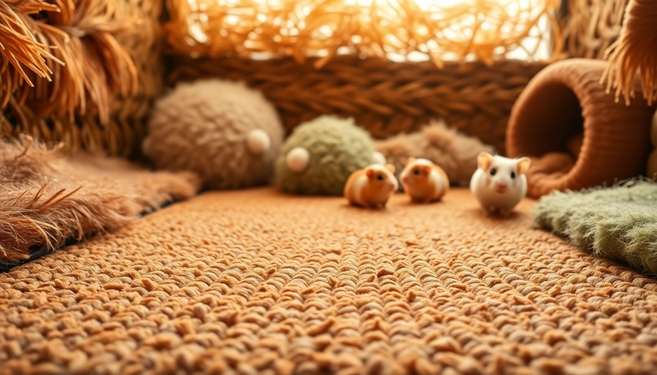 Nagermatte showcasing its natural fibers in a cozy pet habitat with playful animals.