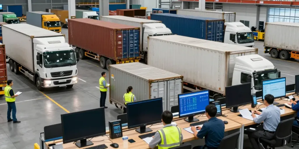 OCARGO Spedition Stuttgart: engagiertes Team organisiert internationale Transporte in einem modernen Logistikzentrum.
