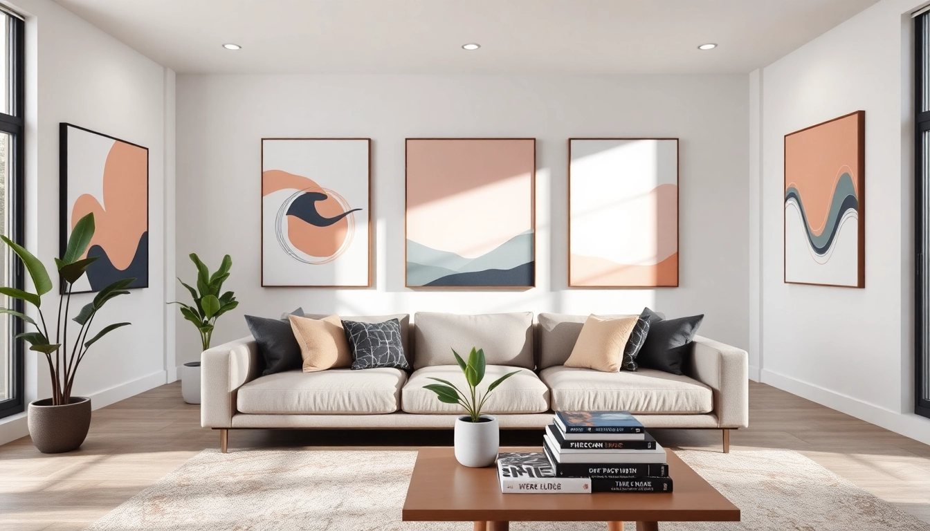 Faszinierende moderne wandbilder in einem eleganten Wohnraum mit stilvollem Interieur.