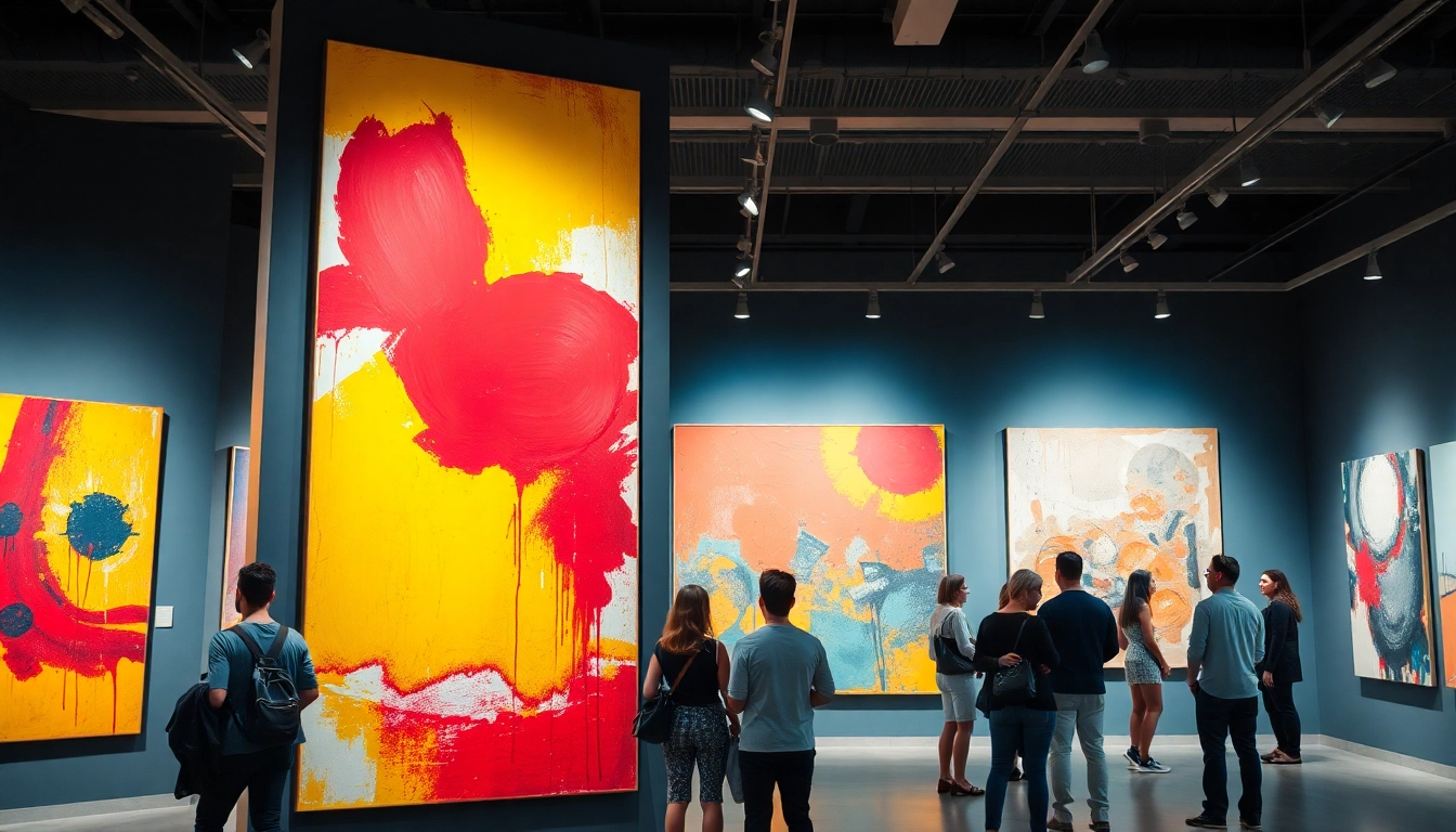 Moderne wandbilder in einer Kunstgalerie, die die Aufmerksamkeit der Besucher auf sich ziehen.