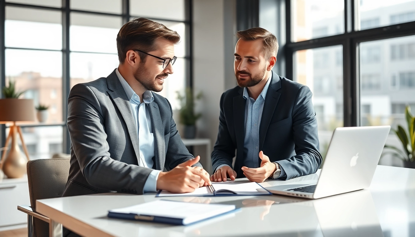 Headhunter Schweiz berät einen Klienten in einem modernen Büro.