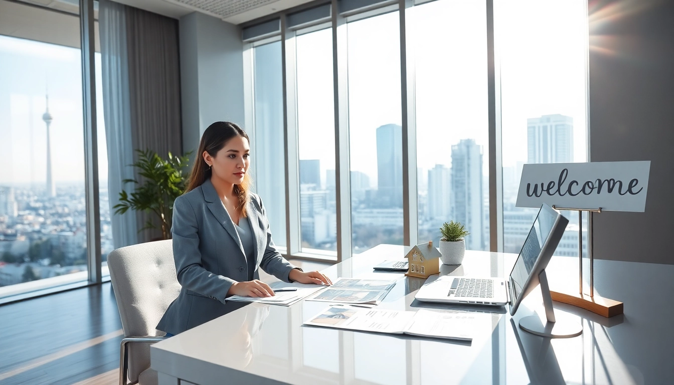 Immobilienmakler Frankfurt Dornbusch advising clients in a modern office.