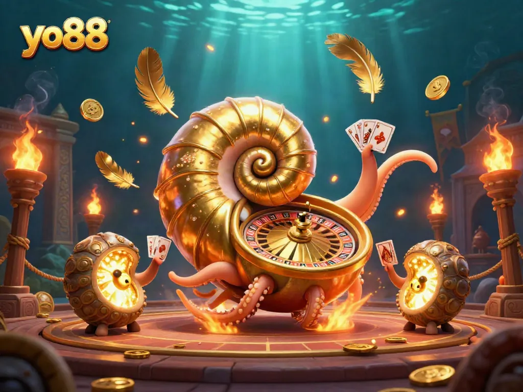 Experience the thrill of yo88 with the giant nautilus roulette and glowing casino elements.