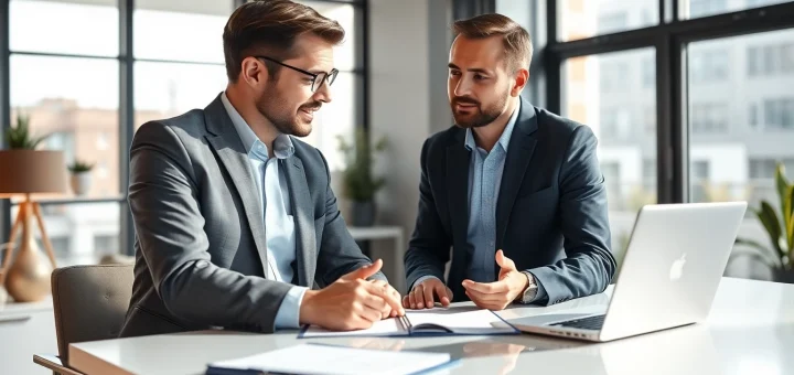Headhunter Schweiz berät einen Klienten in einem modernen Büro.