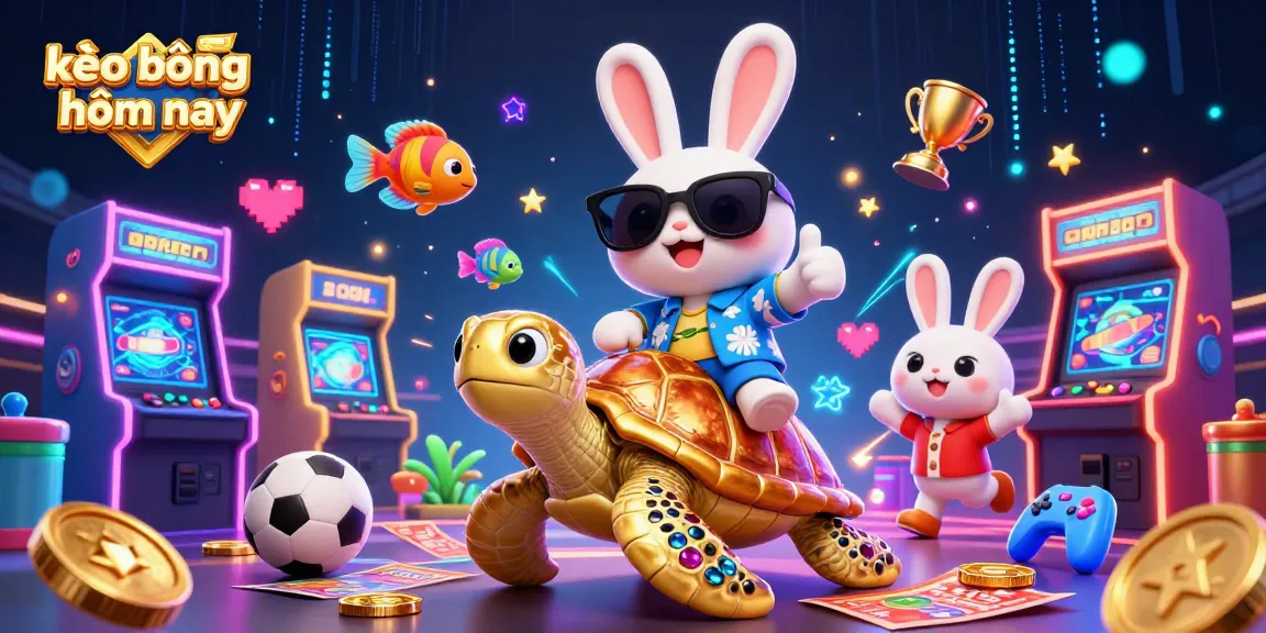 Engage with kèo bóng đá hôm nay featuring a lucky rabbit and golden turtle in a vibrant sports betting scene.