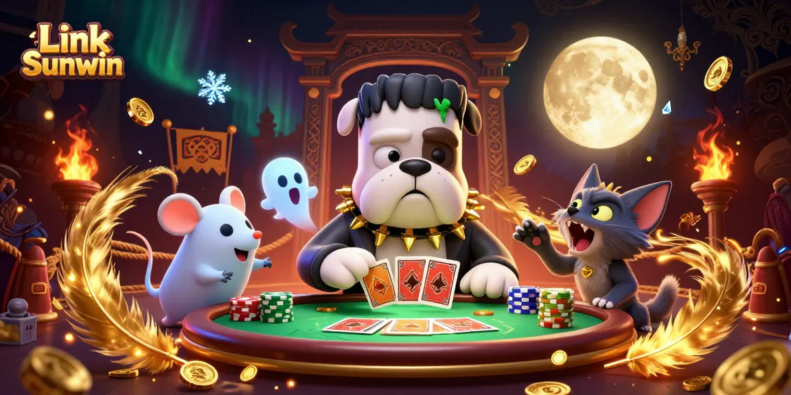Engage in thrilling gameplay with Link Sunwin at a haunted casino table featuring unique characters.