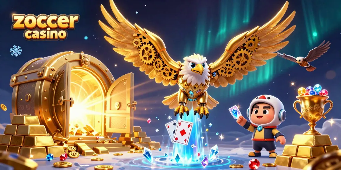 Experience zoccer casino thrills with holographic cards and treasures in a dynamic 3D scene.